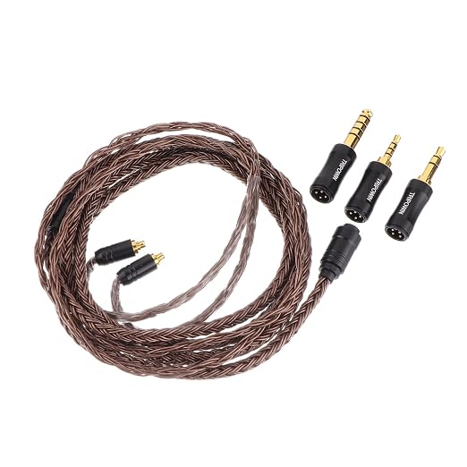 Linsoul Tripowin Amber 32AWG OFC Oxygen Free Cable HiFi IEM Cable with Interchangeable 2.5mm/3.5mm/4.4mm Plug, PVC Sleeve Replacement Cable for Audiophile(MMCX)