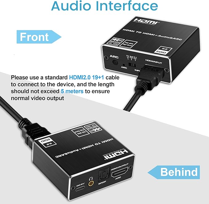 HDMI ARC to Optical Audio Adapter, NEWCARE 4K@60Hz H DMI Audio Splitter Converter, HDMI to Optical Toslink SPDIF+3.5mm Jack AUX Audio Out, Metal HDMI Audio Extractor Support Blue-Ray Play Soundbar