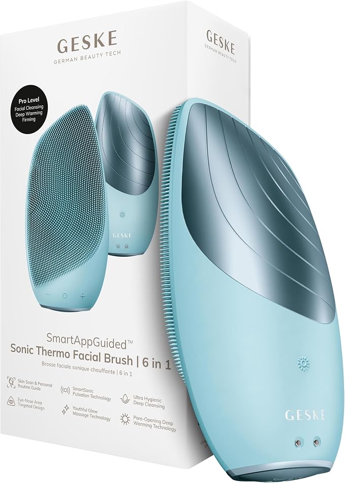 GESKE SmartAppGuided Sonic Thermo Facial Brush | 6 in 1 | Skin Cleansing | Cleansing Brush with Thermal Function | Electric Facial Massager