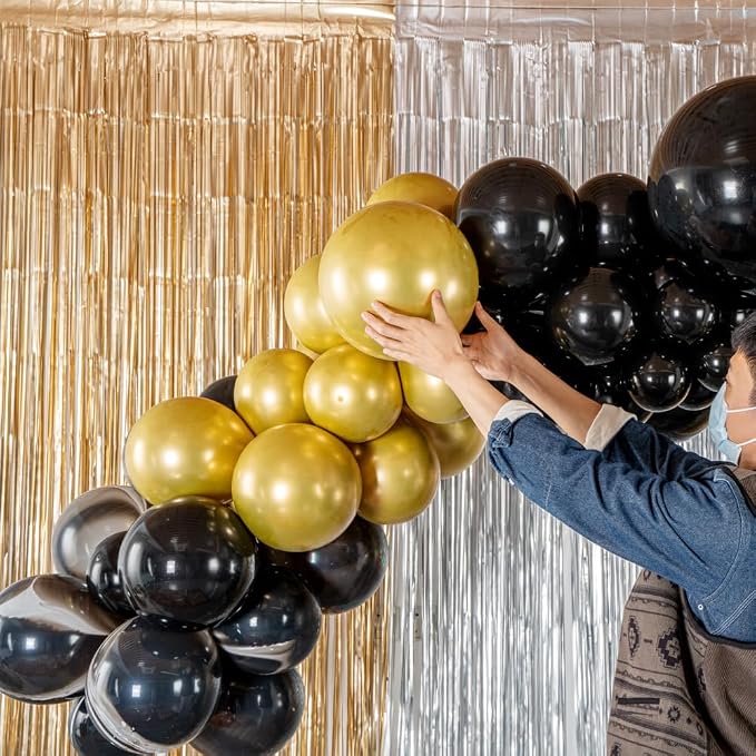 Restaurantware-Balloonify Balloon Garland Set, 1 Party Decoration Kit - 132 Balloons, With Chain, Black & Gold Latex Balloon Arch Kit, Includes Glue Dots