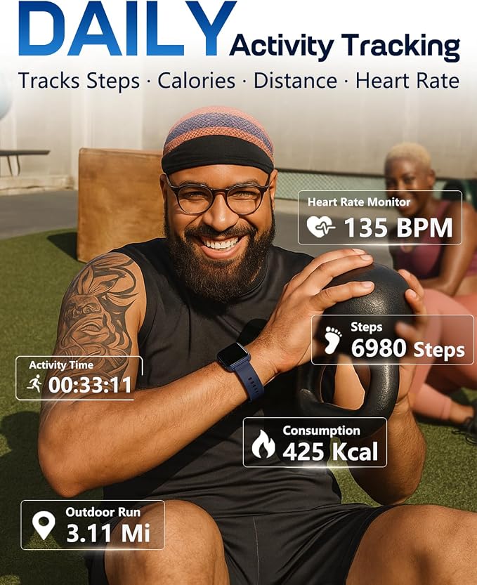 MorePro Fitness Tracker with 24/7 Heart Rate & Blood Pressure Monitor, Blood Oxygen & Sleep Tracker, Smart Watch with Step Calorie Counter, IP68 Waterproof Activity Tracker for Women Men Android iOS
