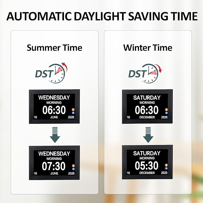 10.1" Touchscreen Digital Clock Large Display, Dementia Clocks for Seniors Custom 64 Alarms and Reminders, Auto DST, Auto-Dimming, Digital Alarm Clock with Day and Date for Elderly(Black)