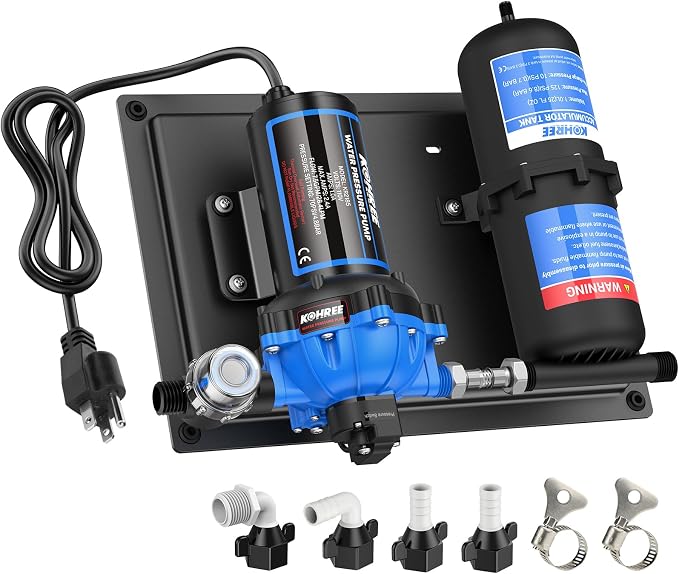 Kohree RV Water Pump 110V AC 7.5GPM 70PSI and 1L 125PSI Pre-Pressurized Accumulator Tank, Quiet Water Transfer Pump and Accumulator Tank System for Home Use, RV, Boat, Kitchen, Bathroom, Irrigation