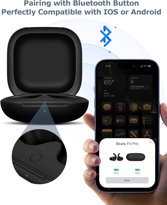Charging Case Replacement for Beats Fit Pro: 700mAh Wireless Charging Case with Bluetooth Pairing & USB-C Cable