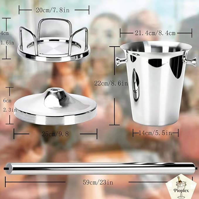 Ice Bucket with Stand Champagne Ice Bucket for party Stainless Steel Standing Champagne Ice Bucket Ice Cube Container Chiller Wine Bucket on Stand for Beer Bar BBQ Wedding KTV Club Kitchen & Bar Wares