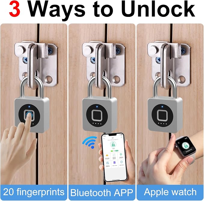 eLinkSmart Gym Locker Padlock - Fingerprint Mobile APP Unlock Remote Unlock: Waterproof Keyless Biometric Padlock for Gym Locker Field Box Footlocker Tool Box Gun Case Type-C Silver
