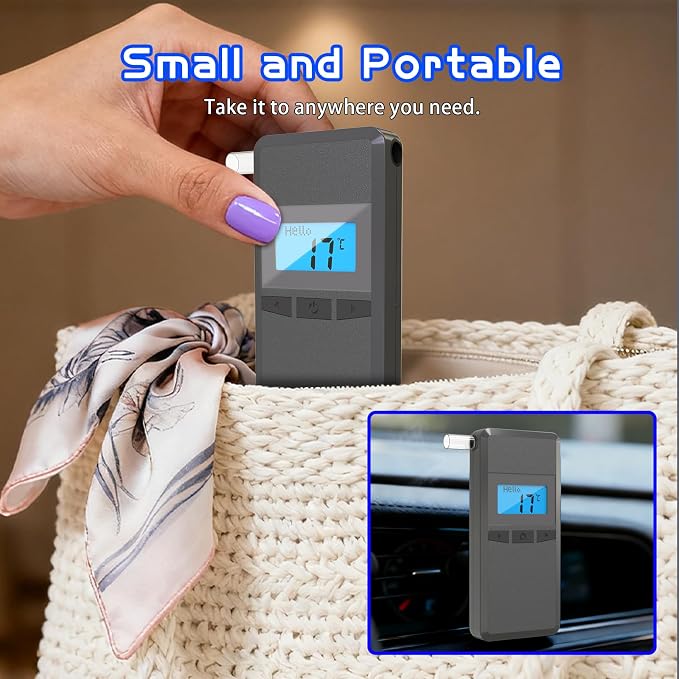 Portable Breathealyzer for Alcohol, BAC Tracker Breathalyzer with 3-Color Warning Police-Grade Alcohol Breathalyzer Tester for Home Health Use with 10 Mouthpieces