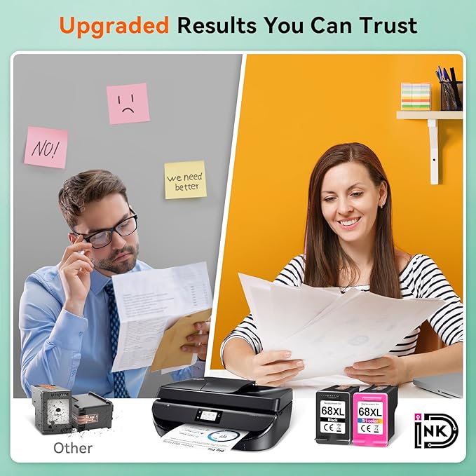 68XL 68e 68 Ink Cartridges Compatible for HP 68 Ink Cartridges Black/Color Combo Pack Replacement for HP Ink 68 Used for HP Envy 6155e 6555e 6152e 6552e 6558e Printer(1 Black,1 Color)