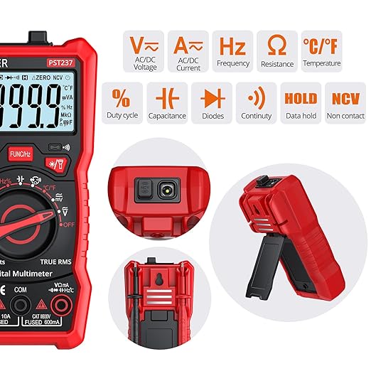 Proster Digital Multimeter 6000 Counts- TRMS Auto Range Multi Testers, NCV Detector DC AC Voltage Current Meter Voltmeters Temperature Capacitance Resistance Diode Continuity Tester