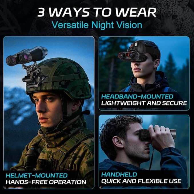 3D VR Night Vision Goggles - Rechargeable Head Mounted Binoculars, Built-in Giant Screen, 4K Video, 24MP Photos, 6X Digital Zoom, Includes 32GB TF Cards