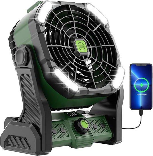 20000mAh Portable Camping Fan Rechargeable Portable fan for Travel Battery Powered Fan with LED Lantern,270° Rotation,USB Desk fan Battery Rechargeable Fan Tent Fan for camping essentials with Hook