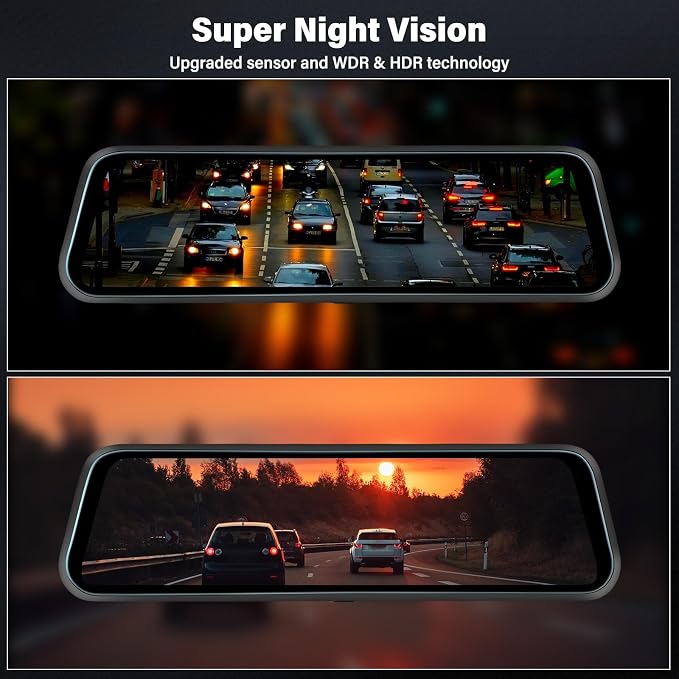3 Channel 9.66'' WiFi Mirror Dash Cam with Front and Rear Camera IPS Touch Screen,Triple Rear View Mirror Camera with App Recording,64GB TF Card,Loop Recording,Night Vision, G-Sensor Parking Monitor