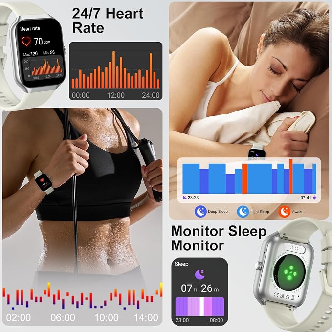 Jugeman Smart Watches for Women(Answer/Make Call), 1.96" HD New Smartwatch with Heart Rate/Sleep Monitor/Pedometer/Calories, 113+ Sports Modes, Fitness Watch IP68 Waterproof for Android iOS