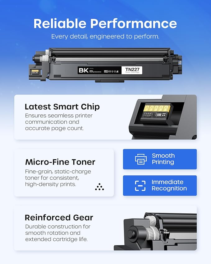 TN227 Toner Cartridge High Yield 4 Pack Compatible for Brother TN 227 TN-227 TN-227BK/C/M/Y TN223 Work for MFC-L3770CDW HL-L3270CDW MFC-L3710CDW HL-L3210CW HL-L3230CDW HL-L3290CDW Printer (BK/M/K/Y)