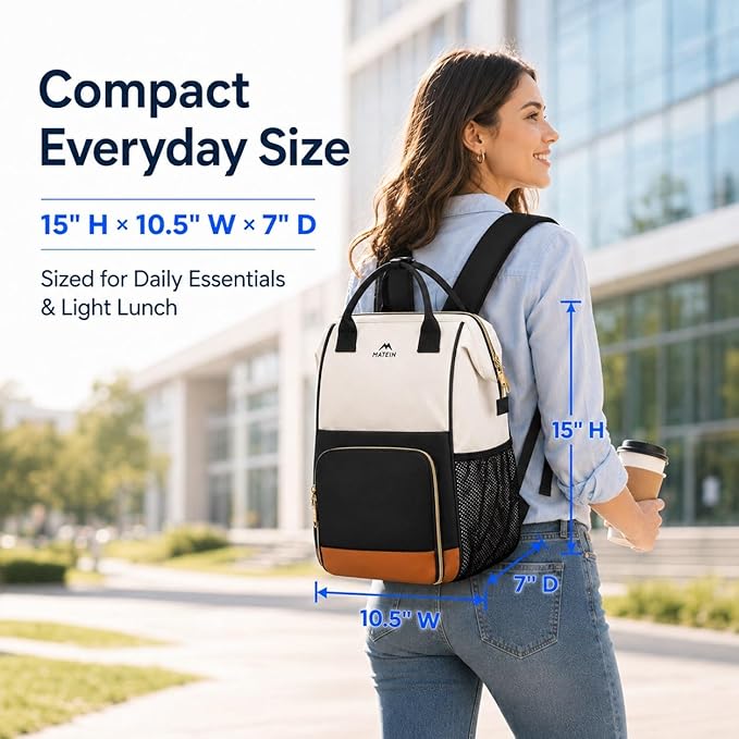 MATEIN Insulated Lunch Backpack for Women, 15.6 Inch Work Laptop Backpack with Lunch Compartment, Water-Resistant College Computer Backpacks Meal Prep Lunch Bag Gifts for Nurse Teacher Office Picnic