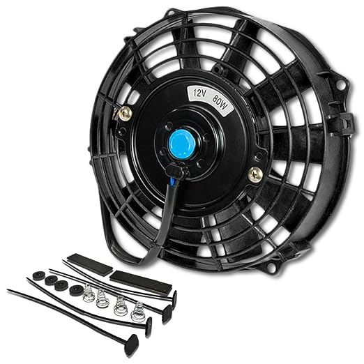 DNA Motoring 7 Inch High Performace Electric Cooling Slim Radiator Fan with Mount Kit, Black, RAF-7+FMK