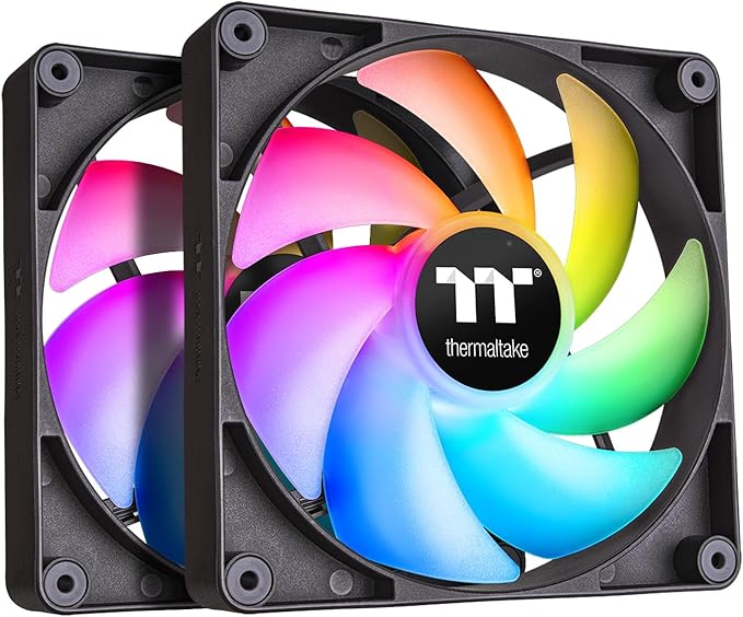 Thermaltake CT140 ARGB Sync PC Cooling Fan (2-Fan Pack), 5V Motherboard Sync, 16.8 Million Colors 9 Addressable LEDs, 140 mm Hydraulic Bearing Case/Radiator Fan, CL-F150-PL14SW-A,Black
