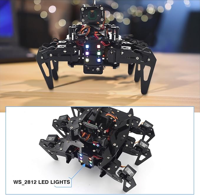 Adeept RaspClaws Hexapod Spider Robot Kit Compatible with Raspberry Pi 5/4B/3B/3B+(Board Not Included), STEAM Crawling Robot, OpenCV Target Tracking, Video Transmission, RPi Robot with PDF Manual