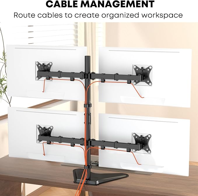 Quad Monitor Stand, Fully Adjustable Stacked 4 Screen Desk Mount for 17 to 32 Inch Computer Screens,Hold up to 19.8lbs Each,Black