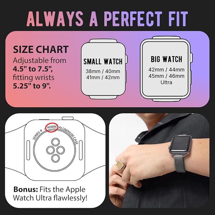 Braxley Bands for Apple Watches - Stretchy and Washable - Adjustable with Apple Watch Bands for Women & Men - Compatible with Apple Watch Series SE Ultra 9 8 7 6 5 4 3 2 1