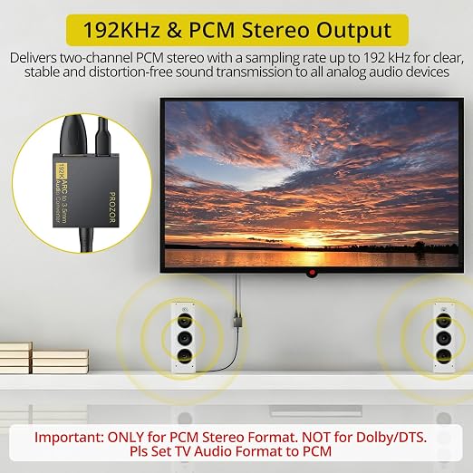 PROZOR eARC/ARC Audio Extractor for TV, 192KHz HDMI ARC to RCA & 3.5mm Audio Converter Volume Adjustable (Support CEC), for HDTV ARC/eARC to Headphones Speakers L/R Systems