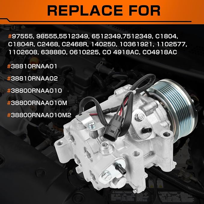 Air Conditioner AC Compressor Compatible with Honda Civic 2006-2011 1.8L with Clutch Replacement for 38800-RNA-A01 38800-RNB-A02 38810RRBA01 38800RNBA02