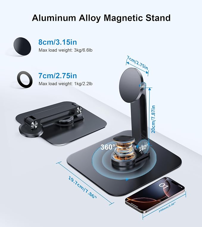 Adjustable Magnetic Stand Holder for 10-18.5 Inch Small Portable Monitor Tablet, Aluminum Alloy Foldable Arm Swivel Desk POS Stand Mount for iPad Air Mini Pro 12.9 13, Samsung Galaxy Tabs