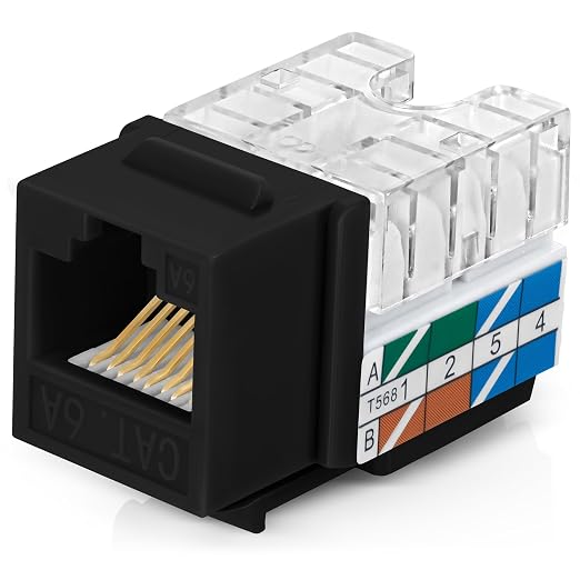 Everest 90° Angled RJ45 Cat6A Keystone Jacks 10-Pack in Black - Slim Profile Female RJ45 Connectors - Cat 6A Keystone Jack - Compatible with 90° Angled Speed Termination Tool - easyJACK (B094WB91H3)