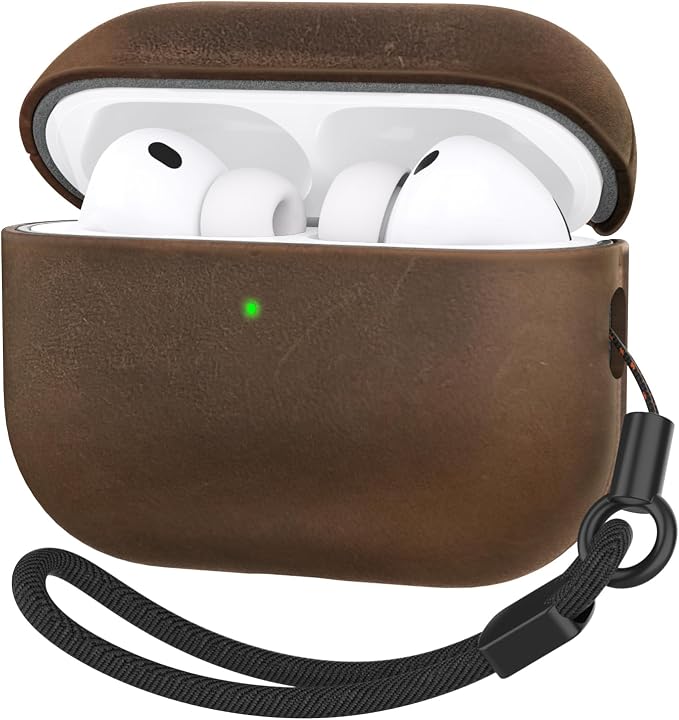 for AirPods Pro 3 Case, Handcrafted Vintage Genuine Leather Shockproof Cover Accessories with Lanyard Compatible with Apple AirPods Pro 3rd Generation 2025