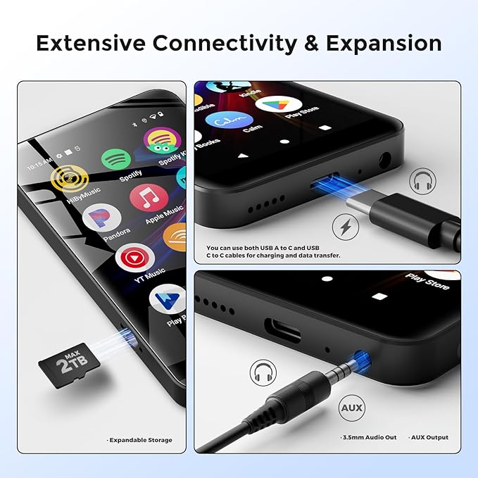 160GB innioasis G5 MP3 Player with Bluetooth and WiFi, MP3 Player with Spotify, Spotify Kids, Pandora, Play Store, Parental Manager App, Calm, 4" HD Full Touch Screen MP4 Music Player for Kids (Black)