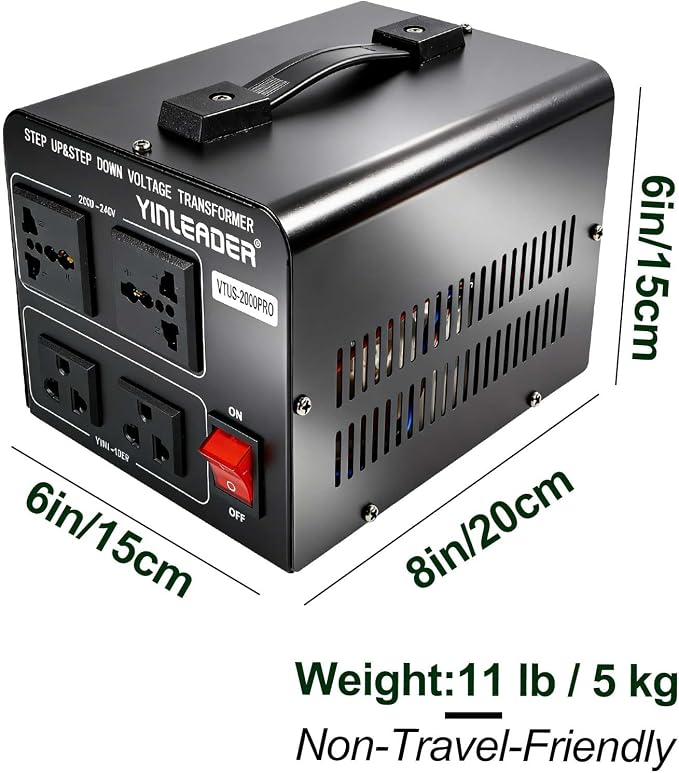 Yinleader Heavy Duty 2000W PRO 110V to 220V Voltage Converter Step Up/Down Power Transformer 110-120V/220-240V for 220/230/240V Global Appliances use in US