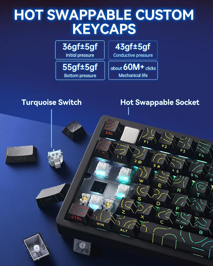 LEOBOG x Aula HI75C Pro Mechanical Aluminum Keyboard, Tri-Modes 75% TKL RGB Backlit Buletooth Creamy Wireless Keyboard with Hot Swappable for MAC/Window/Andriod/PC Gaming - Turquoise Switch, Black