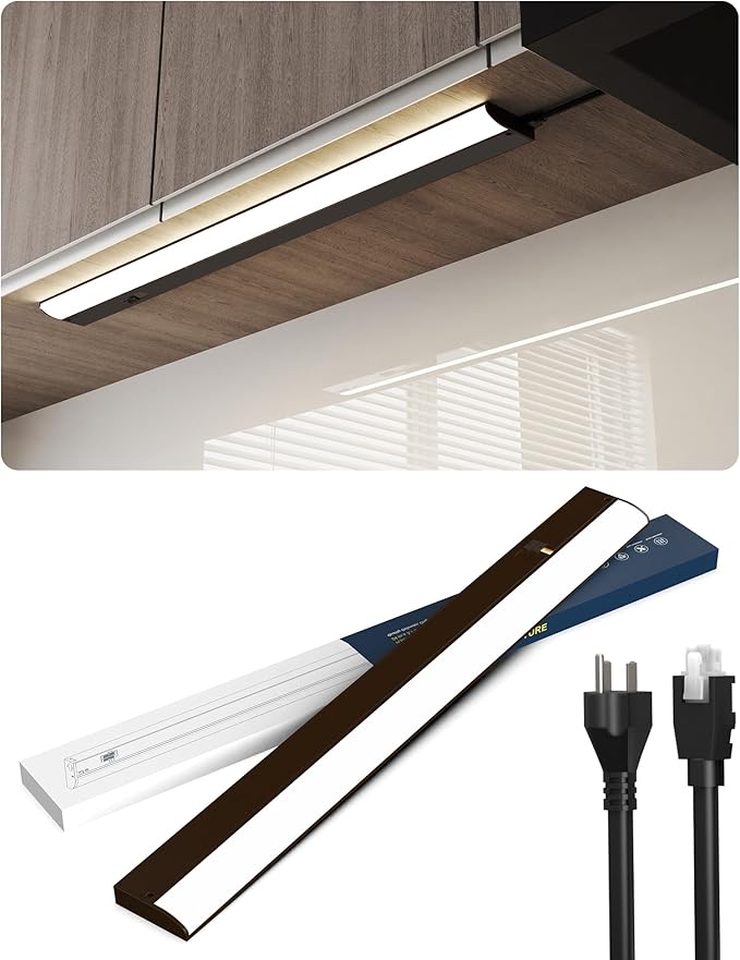 36 Inch LED Under Cabinet Light, Plug in Kitchen Lighting, 3CCT Selectable (3000K/4000K/5000K), CRI94 High Color Accuracy, Linkable, Slim Design Dimmable, Brown