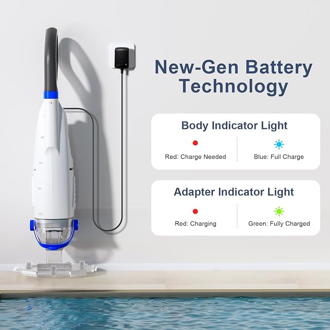 Upgraded Cordless Pool Vacuum with Telescopic Pole, 60 Min Powerful Suction & Transparent Head, Rechargeable Handheld Cleaner for Above Ground Pools, Inground Pools, Hot Tubs and Spa
