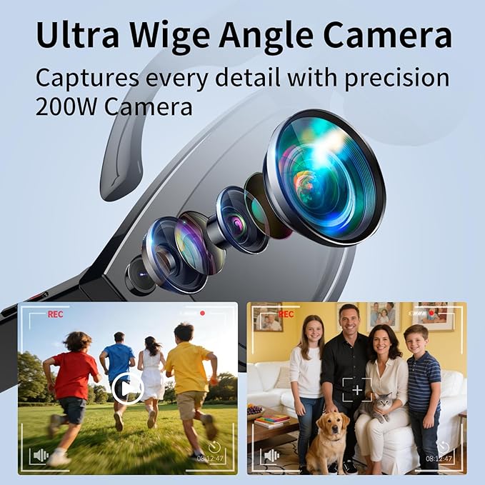 AI Smart Glasses with Camera Stabilization - 8MP POV Video Recording, Real-Time AI Translation, Smart Assistant, Dual-Mic Noise Canceling for Travel & Meetings - Anti-Blue Light, Red Frame