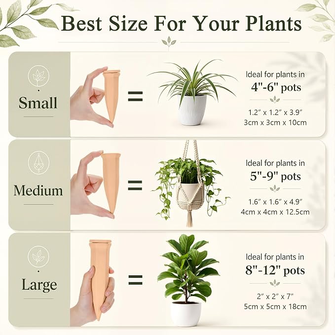 12 Pack Terracotta Watering Spikes with Lids Plant Watering Spikes Automatic Plant Waterer Devices Outdoor Indoor Vacation Friendly Slow Release Self Waterer Planter Insert(Small)