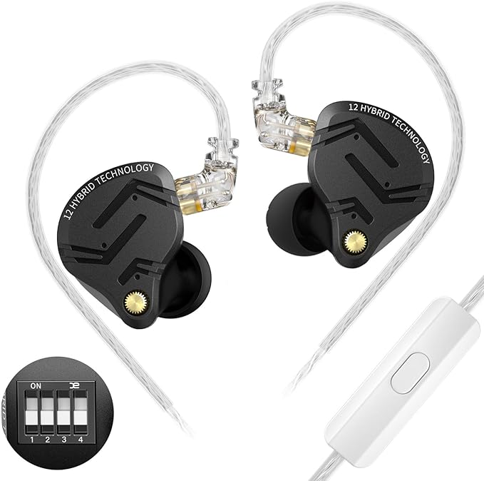 KZ ZS12 PRO X in Ear Monitor IEM for Gaming Headphones,1DD+5BA Hybrid Wired Earbuds with 4-Level Tuning Switch Gaming Earbuds,Best in Ear Headphones (Dark Black,Tunable Version, with Microphone)