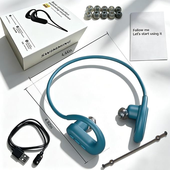 Waterproof Earbuds for Swimming, Swimming Headphones with 8GB MP3 Player | In-Ear Bone Conduction Earbuds , Swimming Headphones, IPX8 Swimming Earphones for Underwater, Headphones for Running Fitnes