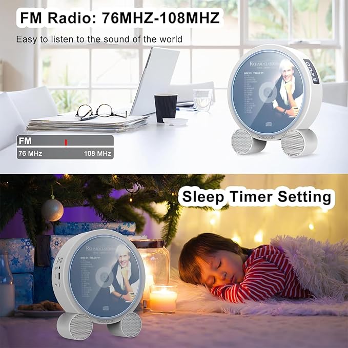 WOKALON Desktop Vertical CD Player Portable with Bluetooth for Home with LCD Screen Display Built in HiFi Speakers Support Timed Music ON/Off FM USB SD