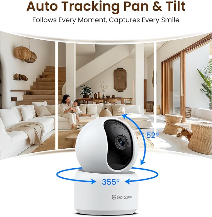 GALAYOU 2K Indoor Cameras for Home Security-Baby/Pet/Dog/Cat Monitor with Phone APP, Wi-Fi Camera with 360° PTZ, Wired Plug, Two-Way Talk Nanny Cam, Easy Set Up, 24/7 TF Card&Cloud Storage, G2 4Pack