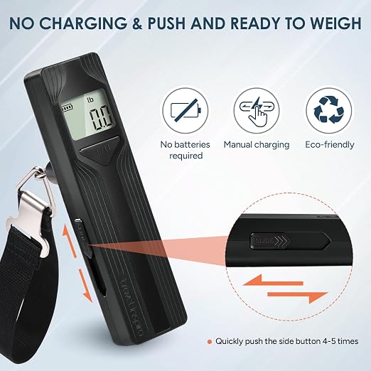 Battery-Free Luggage Scale – No Batteries Needed, Portable Digital Hanging Suitcase Weight Scale for Air Travel & Checked Bags, 110lb/50kg, LCD Display, Compact Travel Accessory