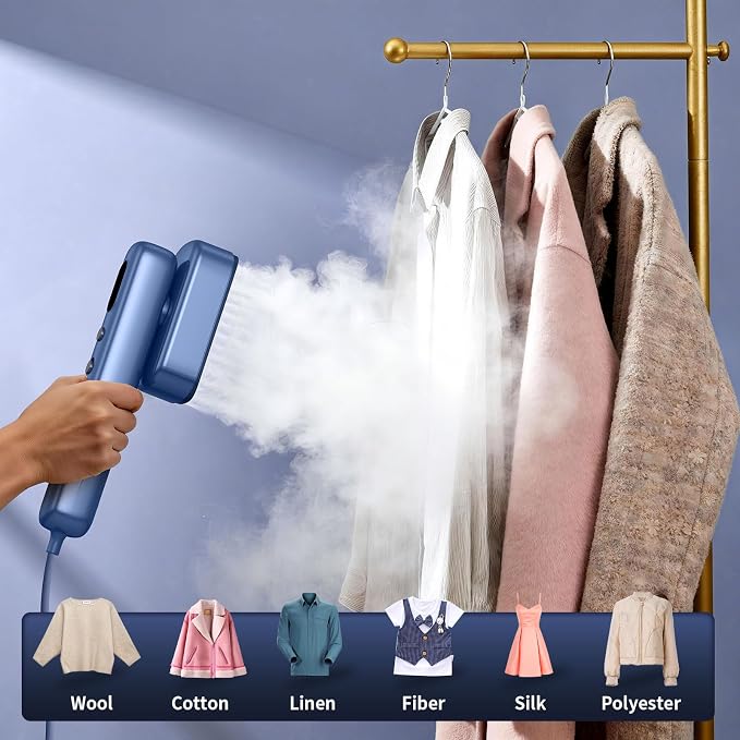 Global Travel Steamer for Clothes,(100V-230V) Dual Voltage Portable 2-in-1 Handheld Steamer & Iron, Travel Safer with Auto-Off- Suitcase Essential for Business Travel & Europe,Blue