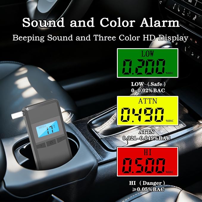 Portable Breathealyzer for Alcohol, BAC Tracker Breathalyzer with 3-Color Warning Police-Grade Alcohol Breathalyzer Tester for Home Health Use with 10 Mouthpieces