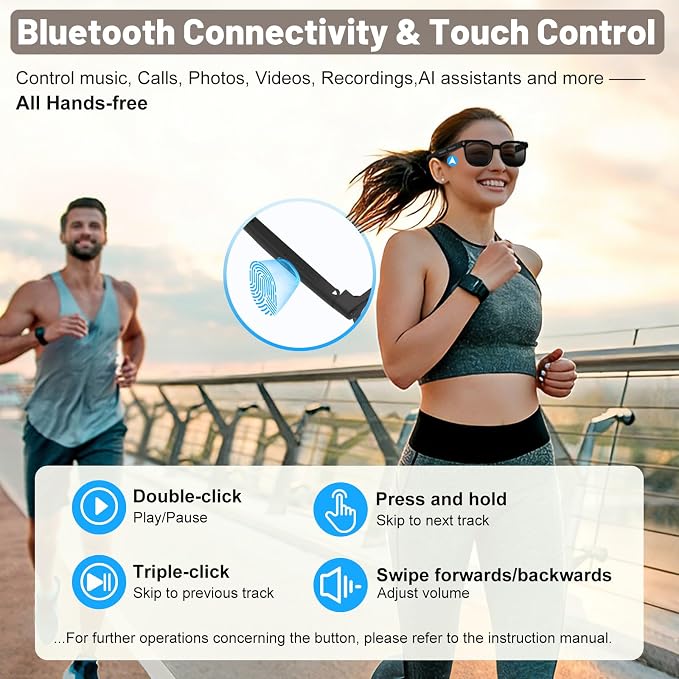 Smart Glasses with Camera, AI Translation Glasses Support 140+ Languages, 1080P Hands-Free Video Recording, IP65 Waterproof Bluetooth Glasses with Voice Assistant for Hiking Vlogging Business