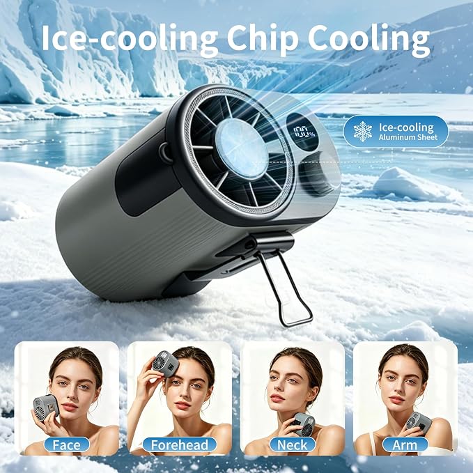 Wupsao Personal Portable Waist Fan with LED Display, Cool Clip Fan, Wearable with Ice-Cooling Plate, 8.2m/s Strong Wind 100-Speed Neck Fan, 4000mAh Body Cooling Products,(black)