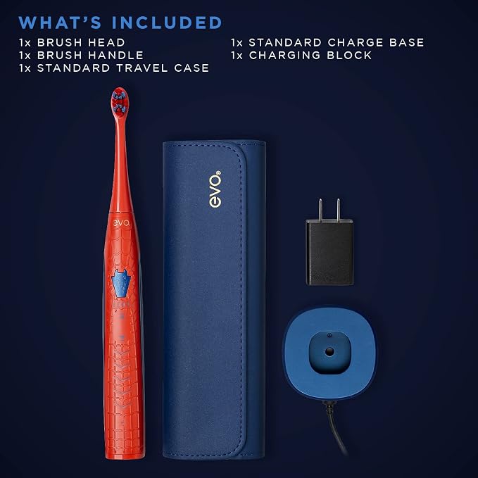 evo SPM-1 Rechargeable Sonic Toothbrush, Marvel Spider-Man, Marvel Comics, Marvel Gifts for Men, Mens Gift Set, Accessories Included - Standard Edition