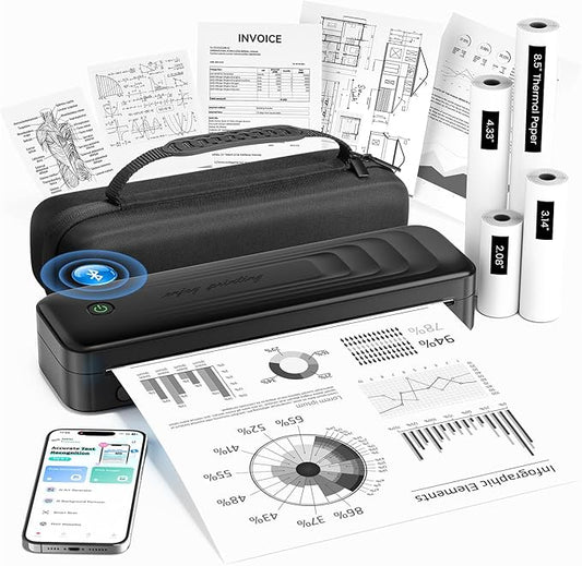 TATTMUSE Inkless Portable Printer for Travel, Wireless Thermal Printer Support 8.5" X 11" Letter & A4 Thermal Paper, Small Mobile Compact Printer with Carry Case & 4 Rolls Thermal Paper