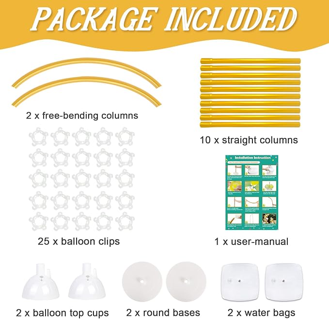 AerWo [Upgraded] Balloon Arch Kit 8.2ft+6ft, Gold Half Balloon Arch Stand with Base, Free Bending Top Curve Balloon Frame Stand for Floor Birthday Wedding Christmas Decorations