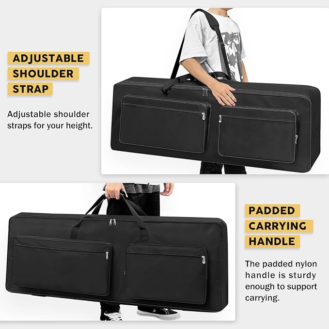 88 Key Keyboard Case 53.9''x7.1''x14.6'', Portable Padded Piano Bag Keyboard Gig Bag with Handles and Adjustable Shoulder Straps with 4-Pocket for Keyboard Accessaries (Black)