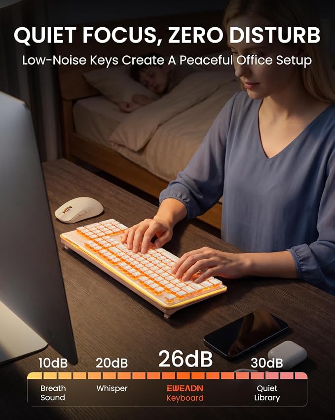 Wireless Keyboard and Mouse Combo with Warm Backlit Pudding Keycaps, Bluetooth & 2.4G, 2000mAh Rechargeable, Full Size, Metal Panel Quiet Computer Keyboard Set for Windows PC Desktop - Rose Gold